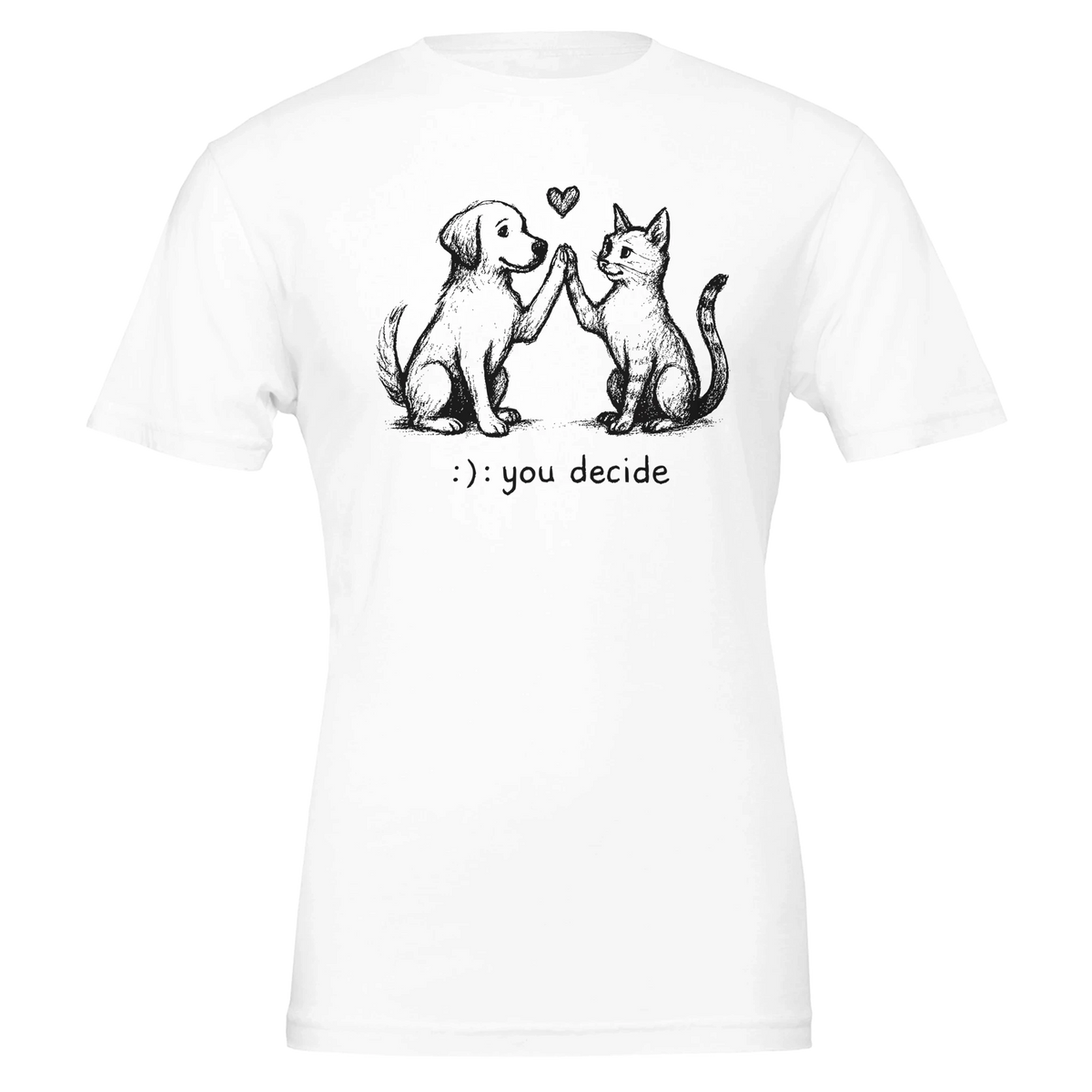 Pet lover tee with charming dog and cat illustration, great for showing love for rescue pets and sharing pet humor.