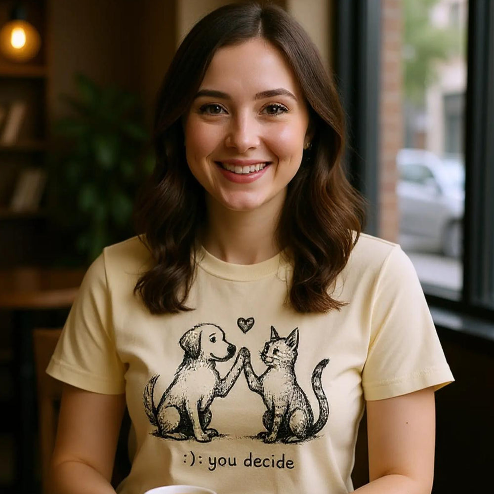 Adorable puppy and kitten t-shirt for pet lovers, celebrating animal friendship and rescue pets. Fun dog and cat gift tee for animal love fans.